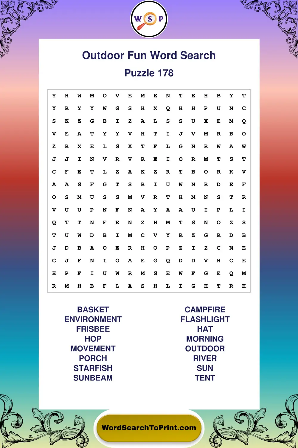 Outdoor Fun Word Search Puzzle 178