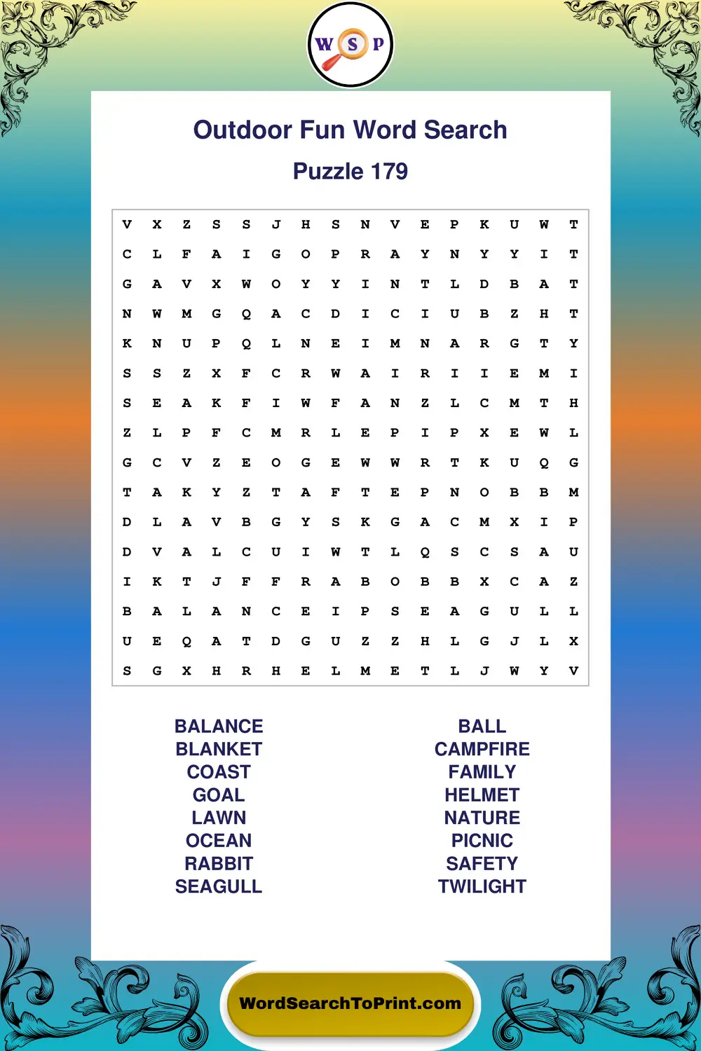 Outdoor Fun Word Search Puzzle 179