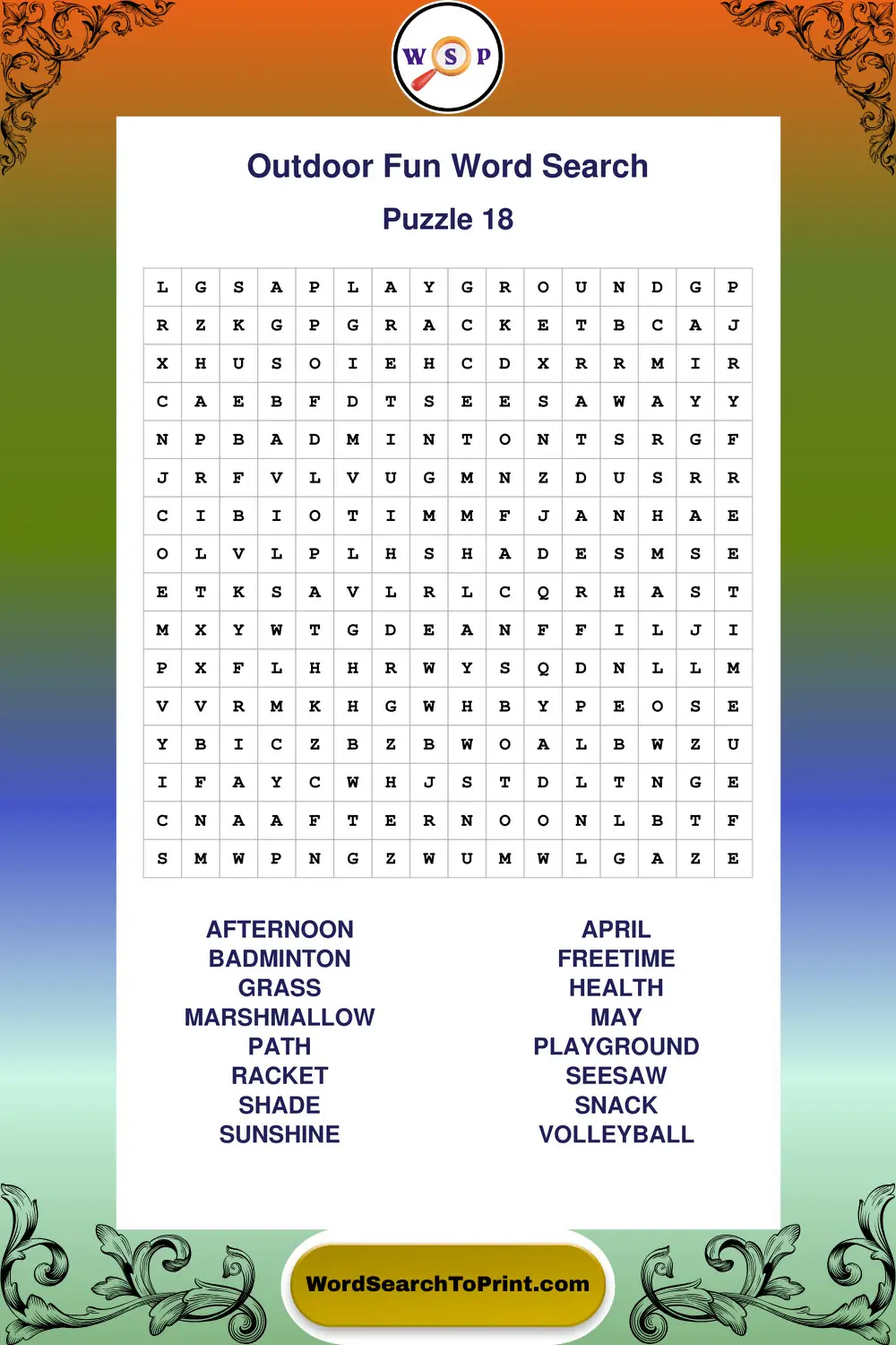 Outdoor Fun Word Search Puzzle 18