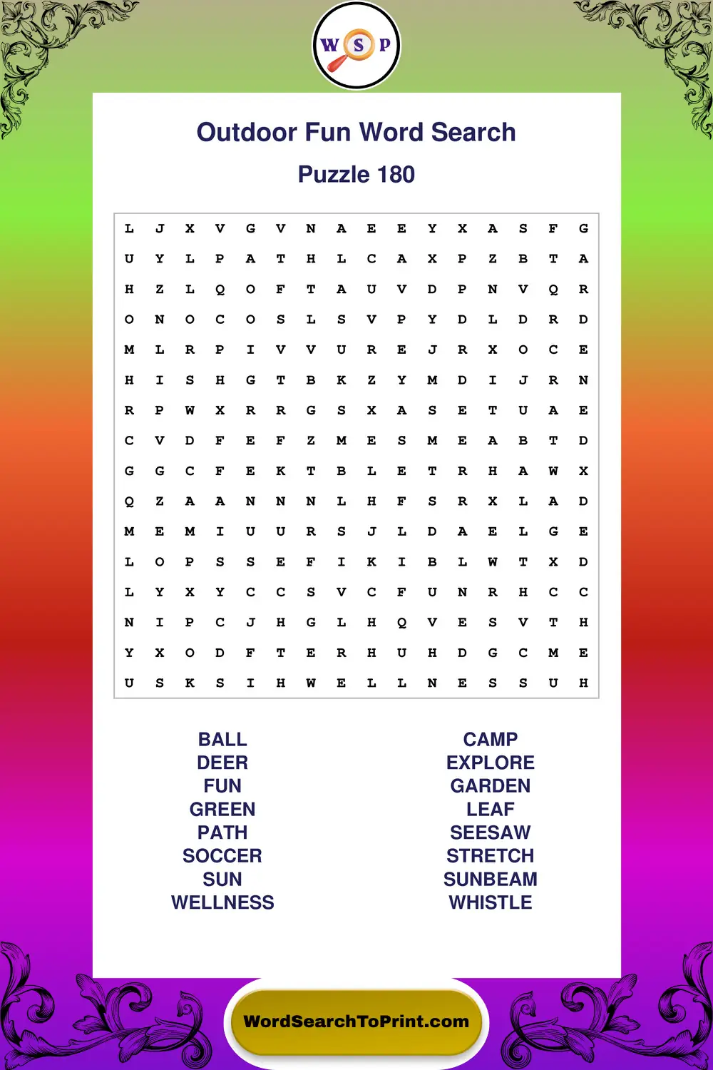 Outdoor Fun Word Search Puzzle 180