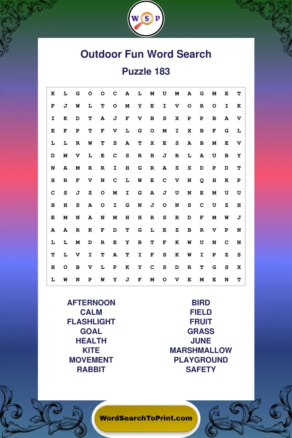 Outdoor Fun Word Search Puzzle 183
