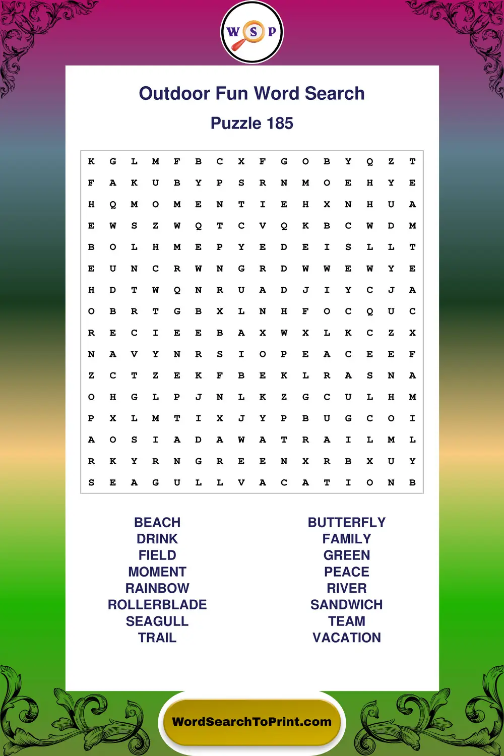 Outdoor Fun Word Search Puzzle 185