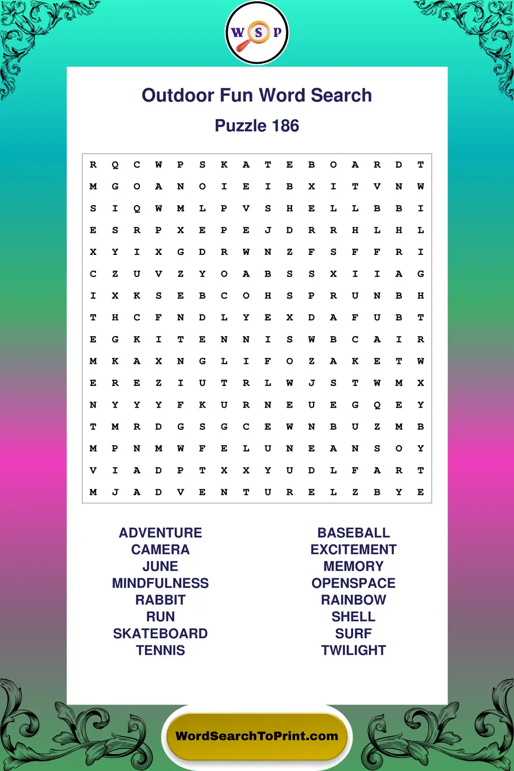 Outdoor Fun Word Search Puzzle 186