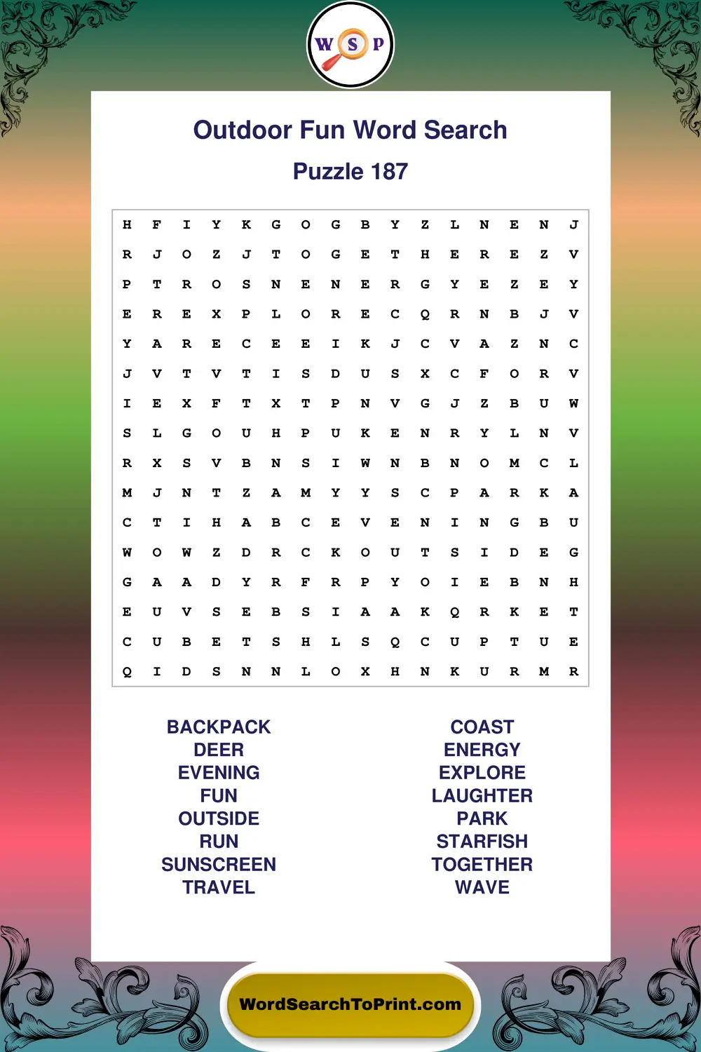 Outdoor Fun Word Search Puzzle 187