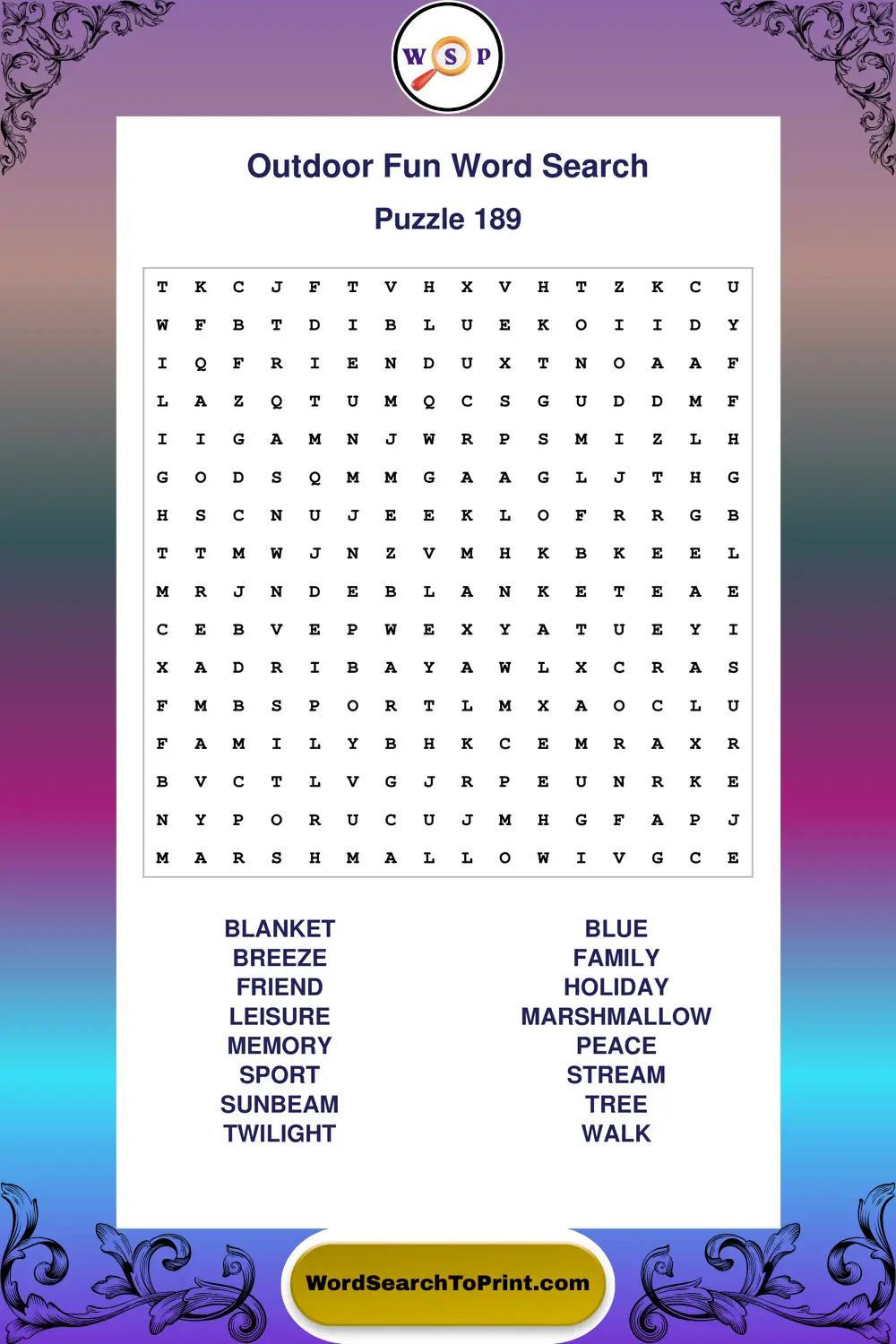 Outdoor Fun Word Search Puzzle 189