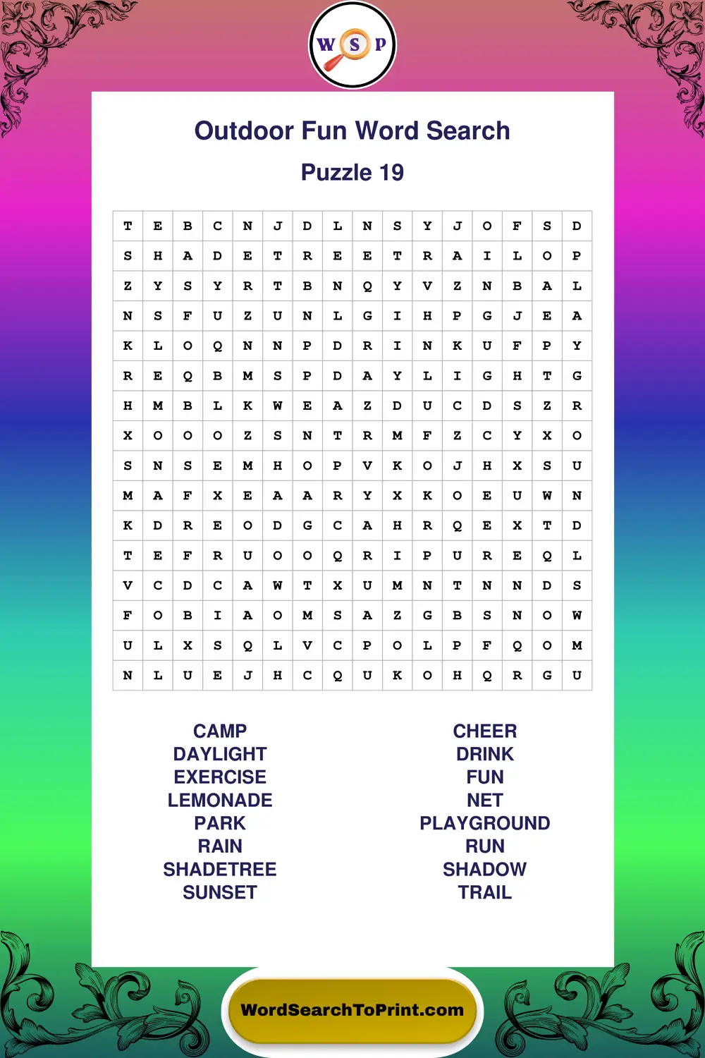 Outdoor Fun Word Search Puzzle 19