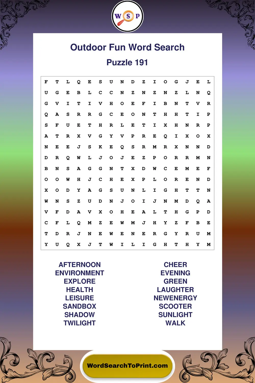 Outdoor Fun Word Search Puzzle 191