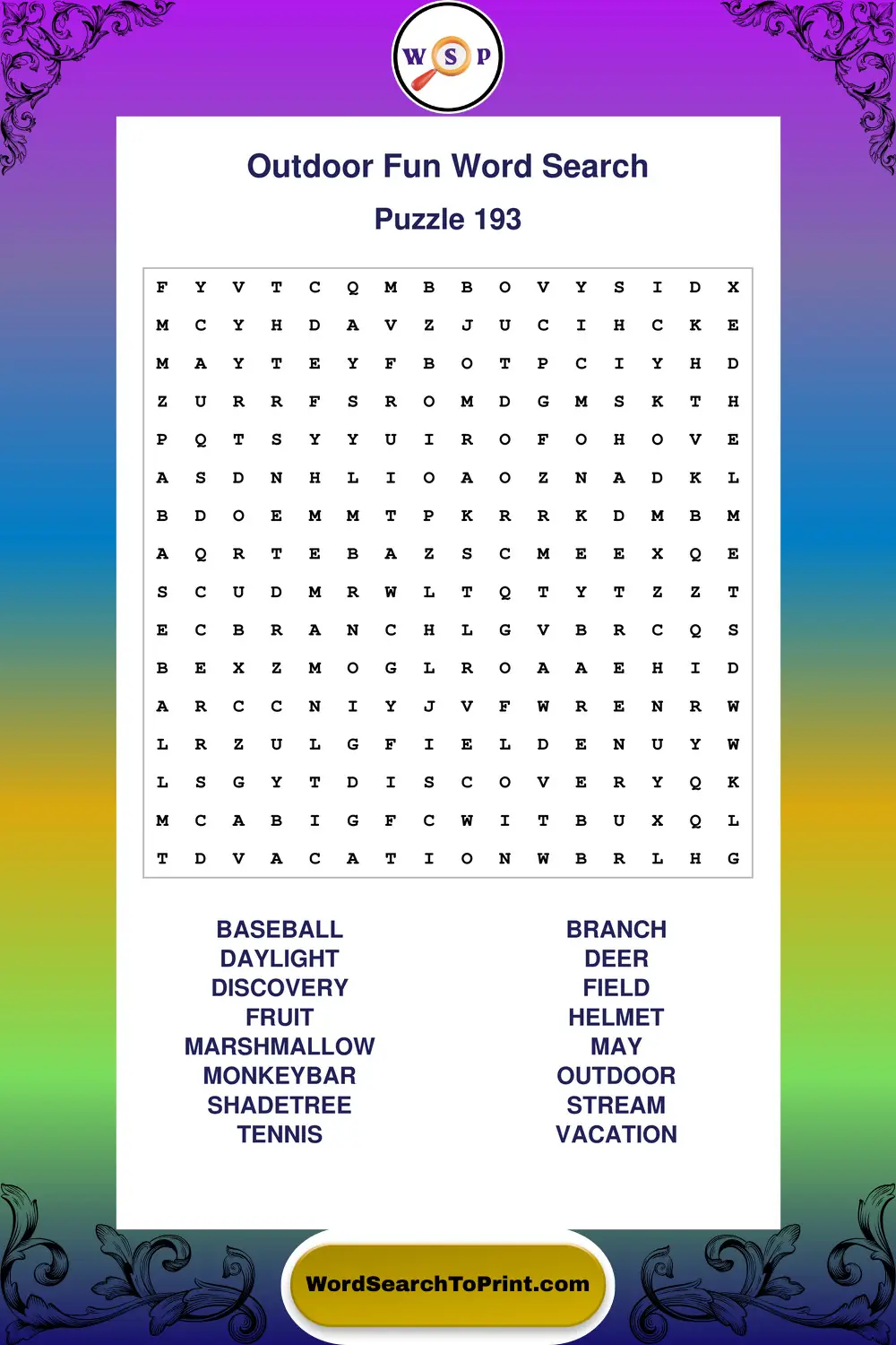 Outdoor Fun Word Search Puzzle 193