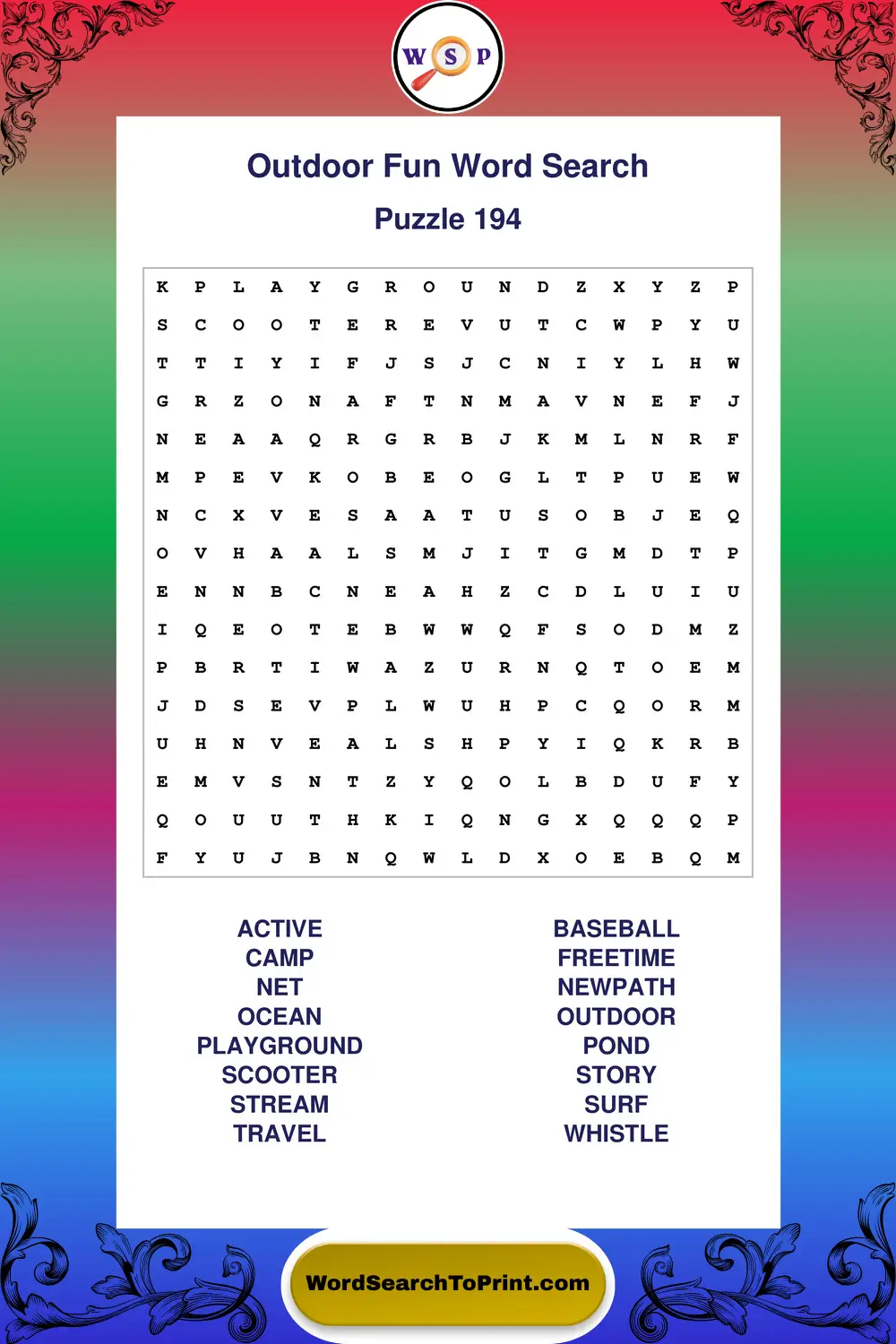 Outdoor Fun Word Search Puzzle 194