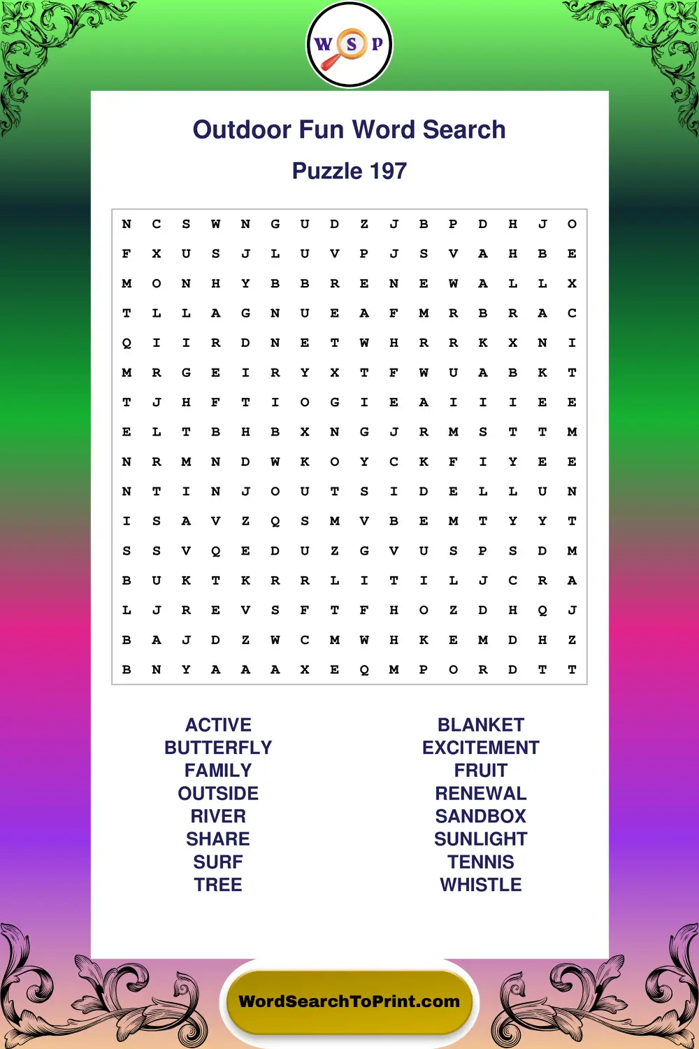 Outdoor Fun Word Search Puzzle 197