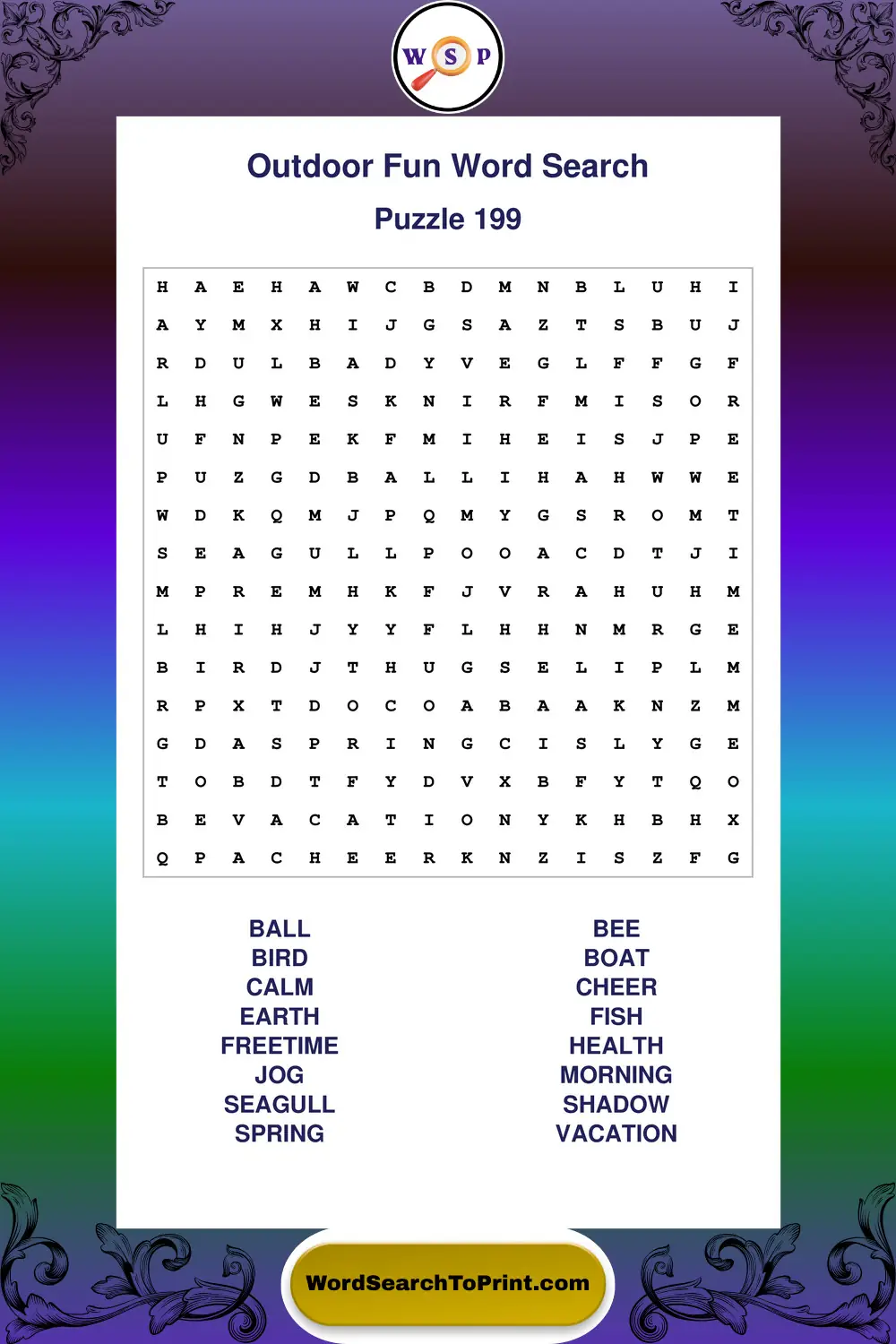 Outdoor Fun Word Search Puzzle 199