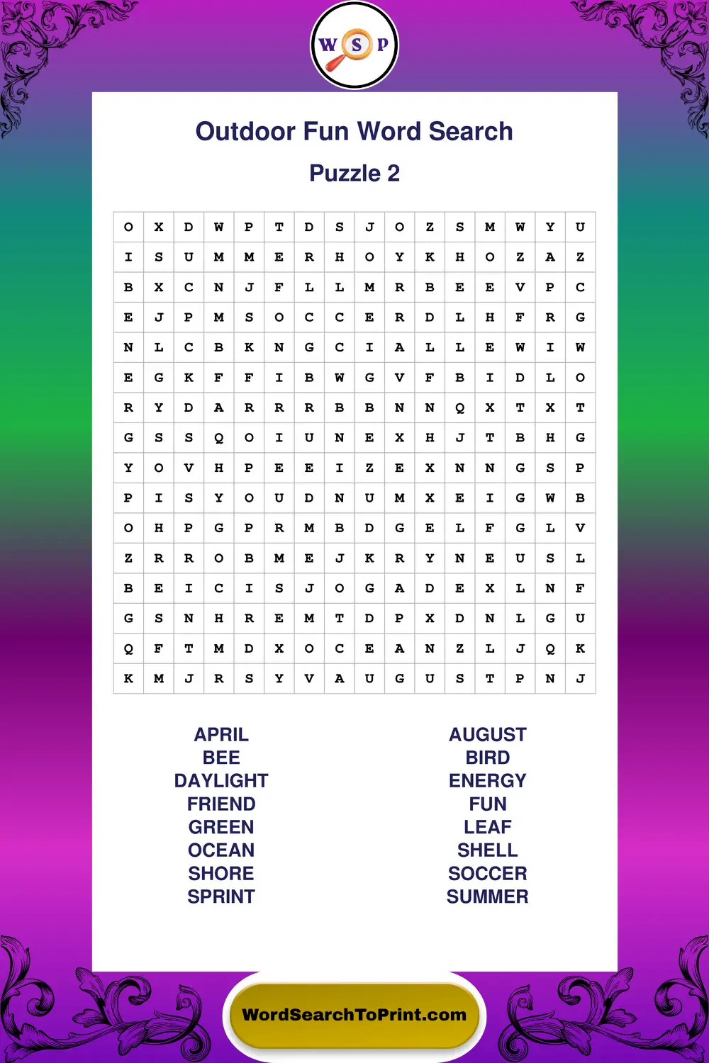 Outdoor Fun Word Search Puzzle 2
