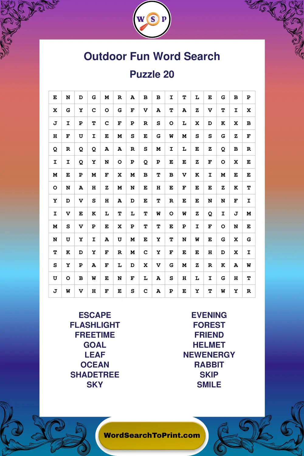Outdoor Fun Word Search Puzzle 20