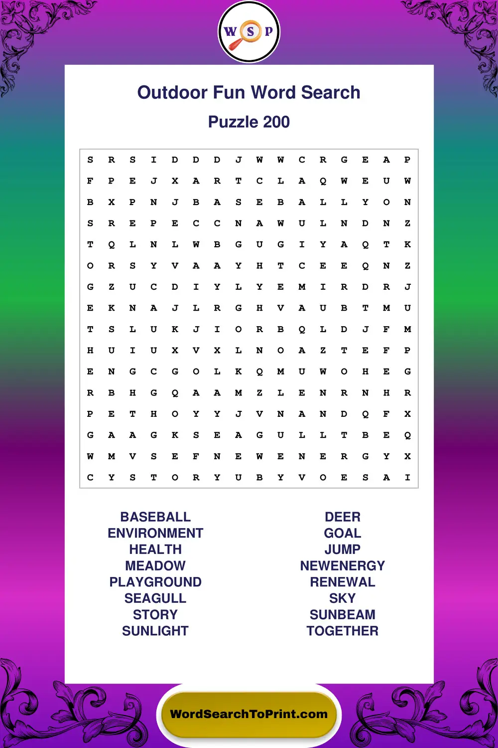 Outdoor Fun Word Search Puzzle 200