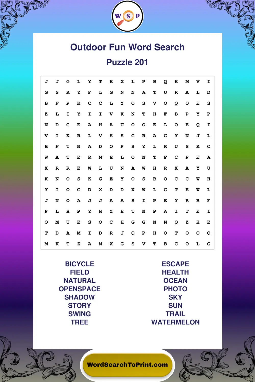 Outdoor Fun Word Search Puzzle 201