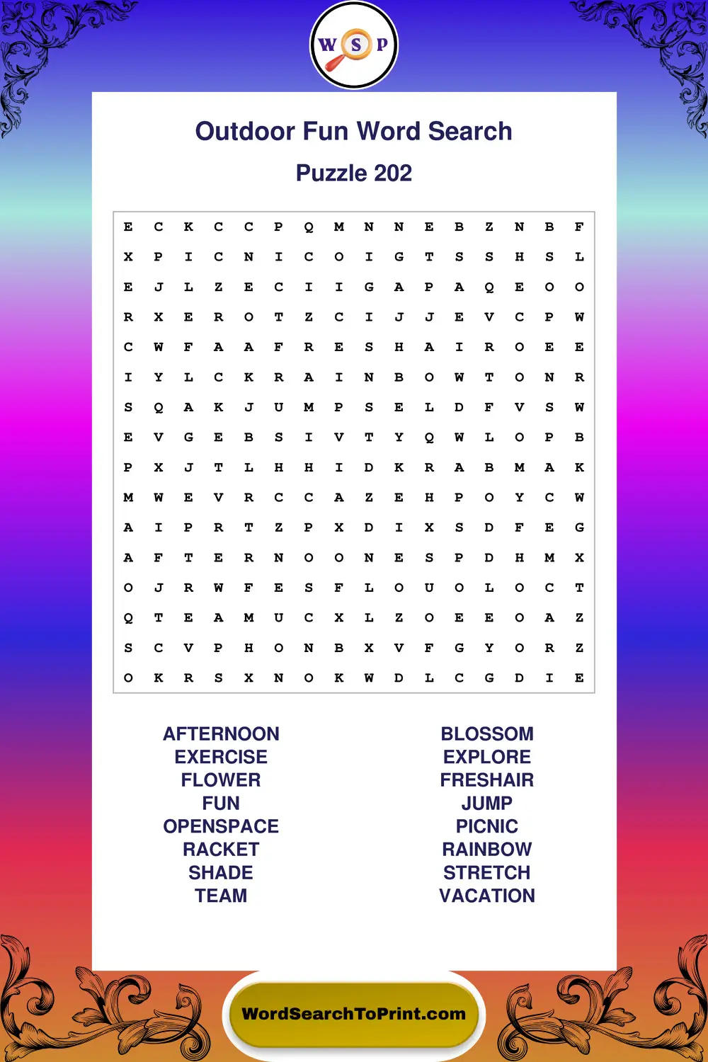 Outdoor Fun Word Search Puzzle 202