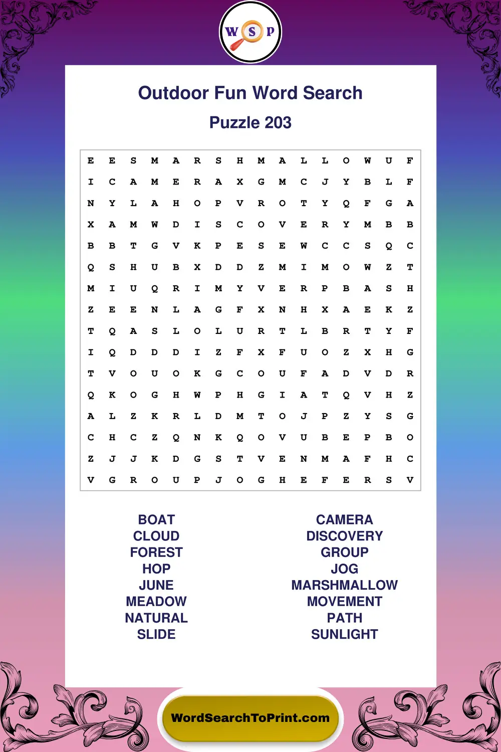 Outdoor Fun Word Search Puzzle 203