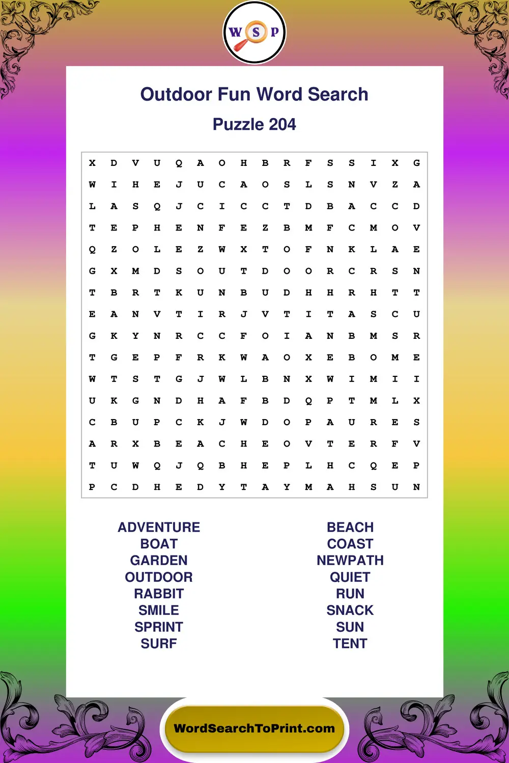 Outdoor Fun Word Search Puzzle 204