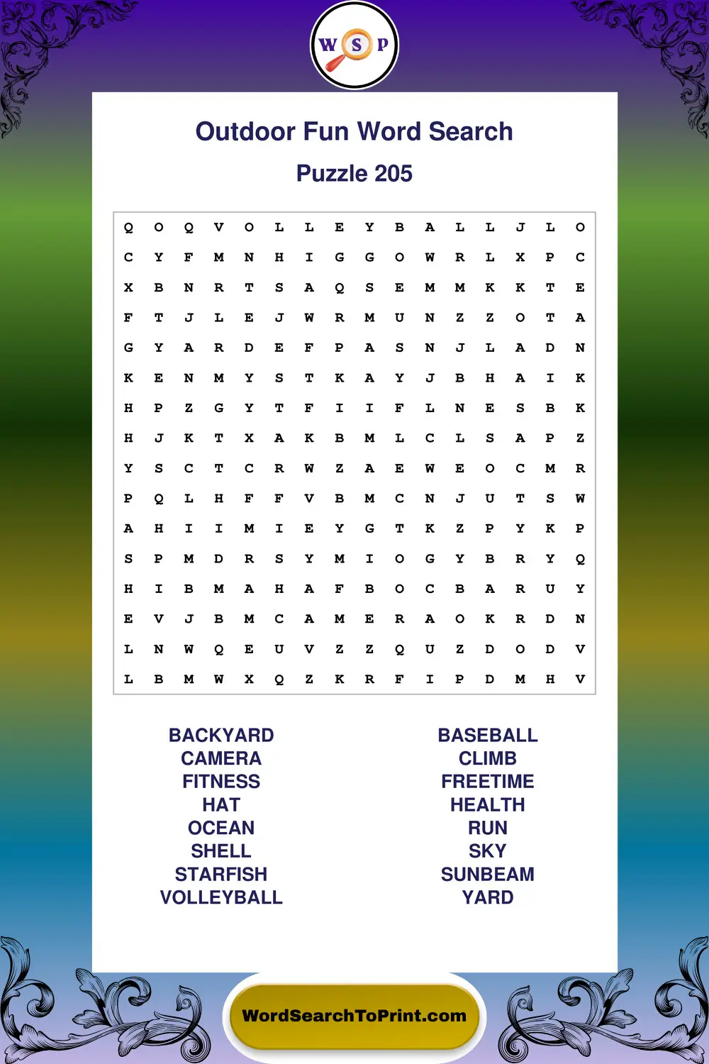Outdoor Fun Word Search Puzzle 205