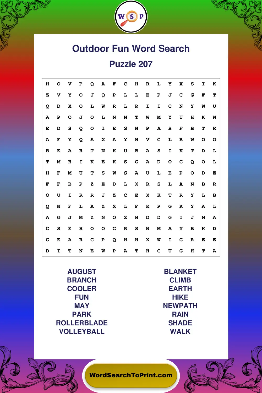 Outdoor Fun Word Search Puzzle 207