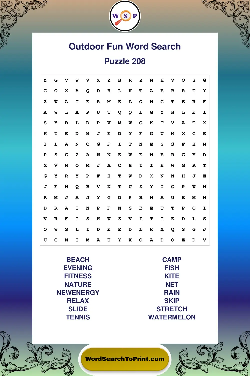 Outdoor Fun Word Search Puzzle 208