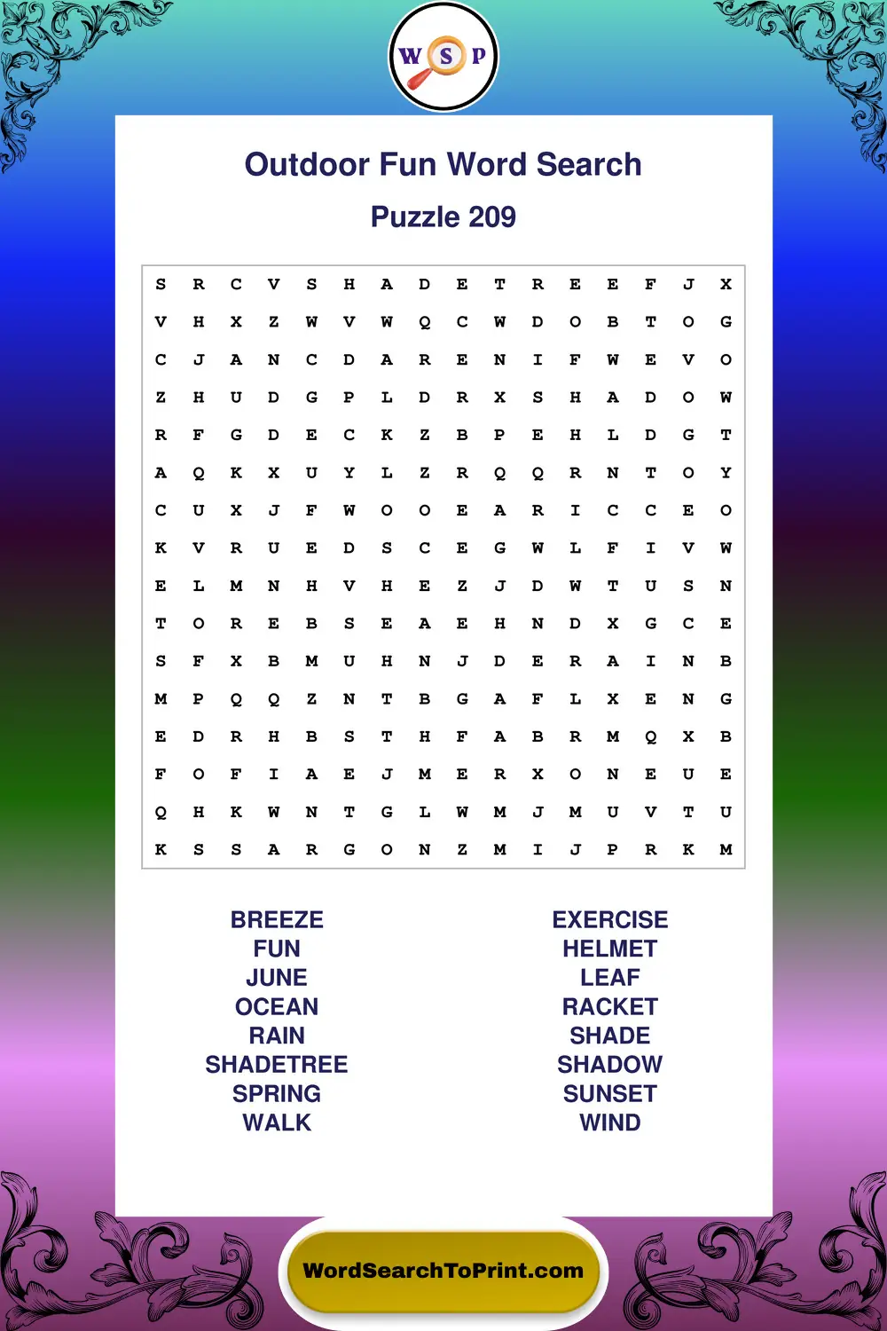 Outdoor Fun Word Search Puzzle 209
