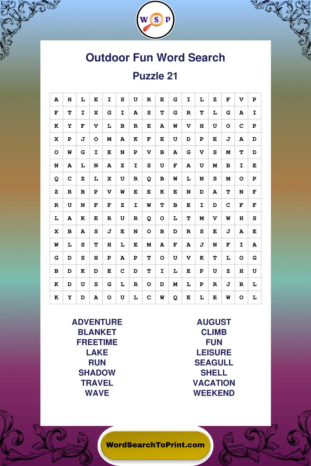 Outdoor Fun Word Search Puzzle 21