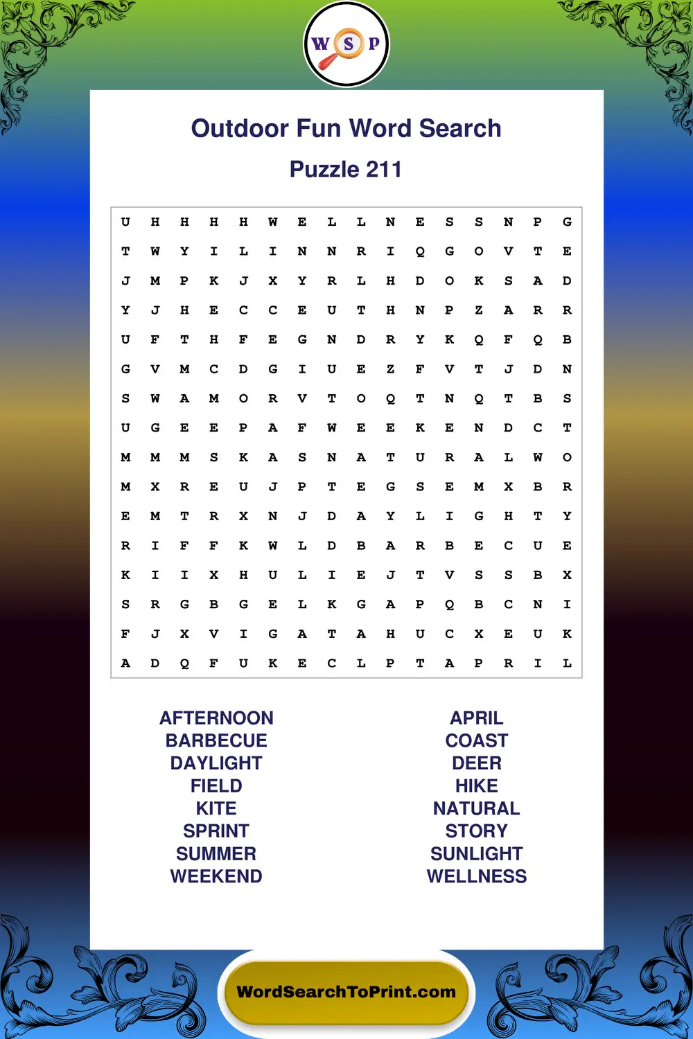 Outdoor Fun Word Search Puzzle 211
