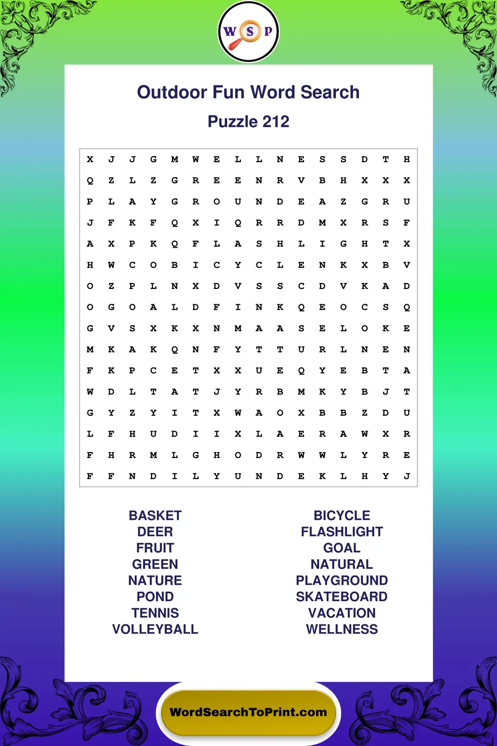 Outdoor Fun Word Search Puzzle 212