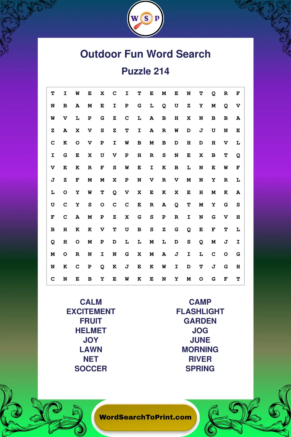 Outdoor Fun Word Search Puzzle 214