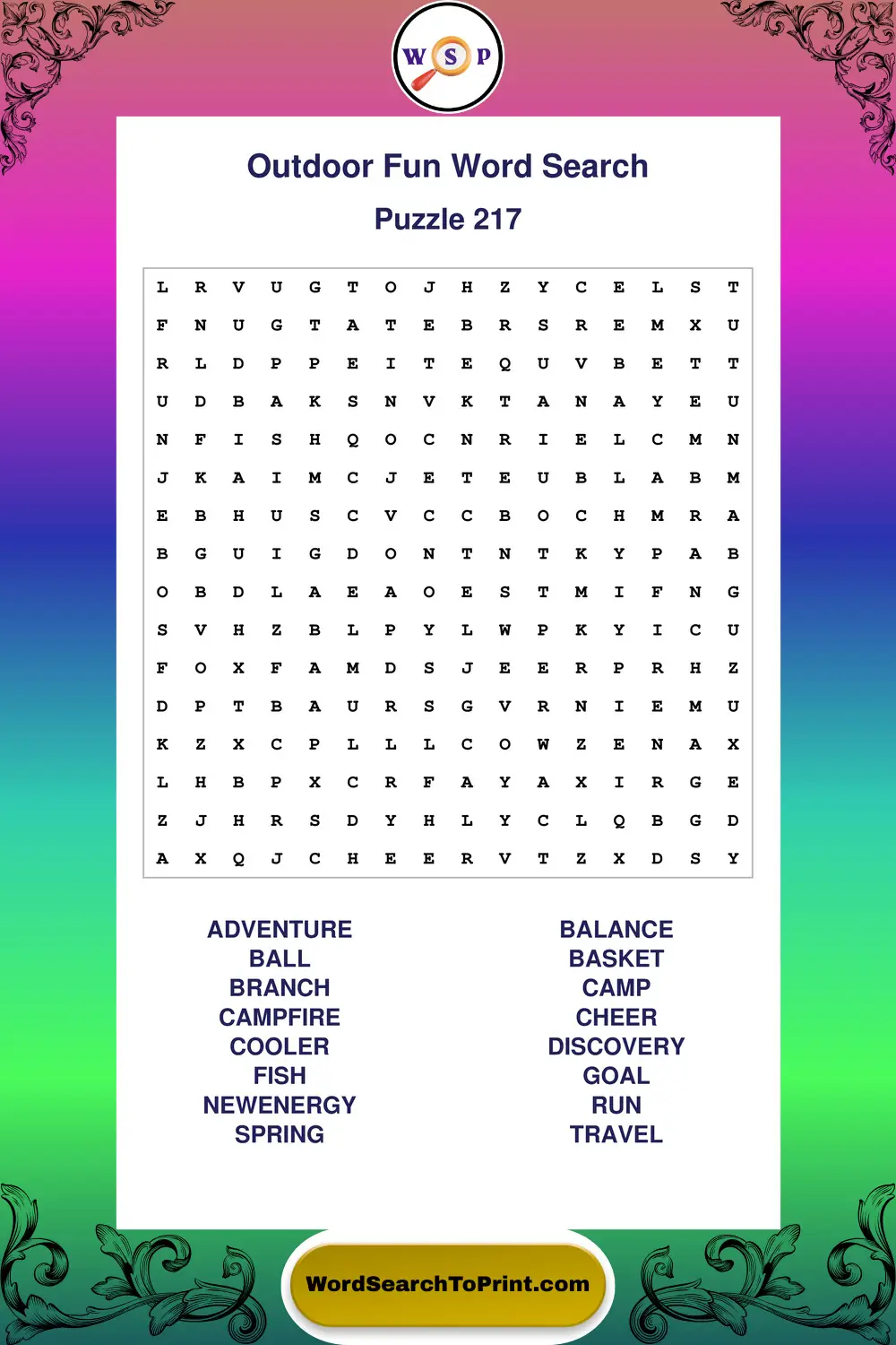 Outdoor Fun Word Search Puzzle 217
