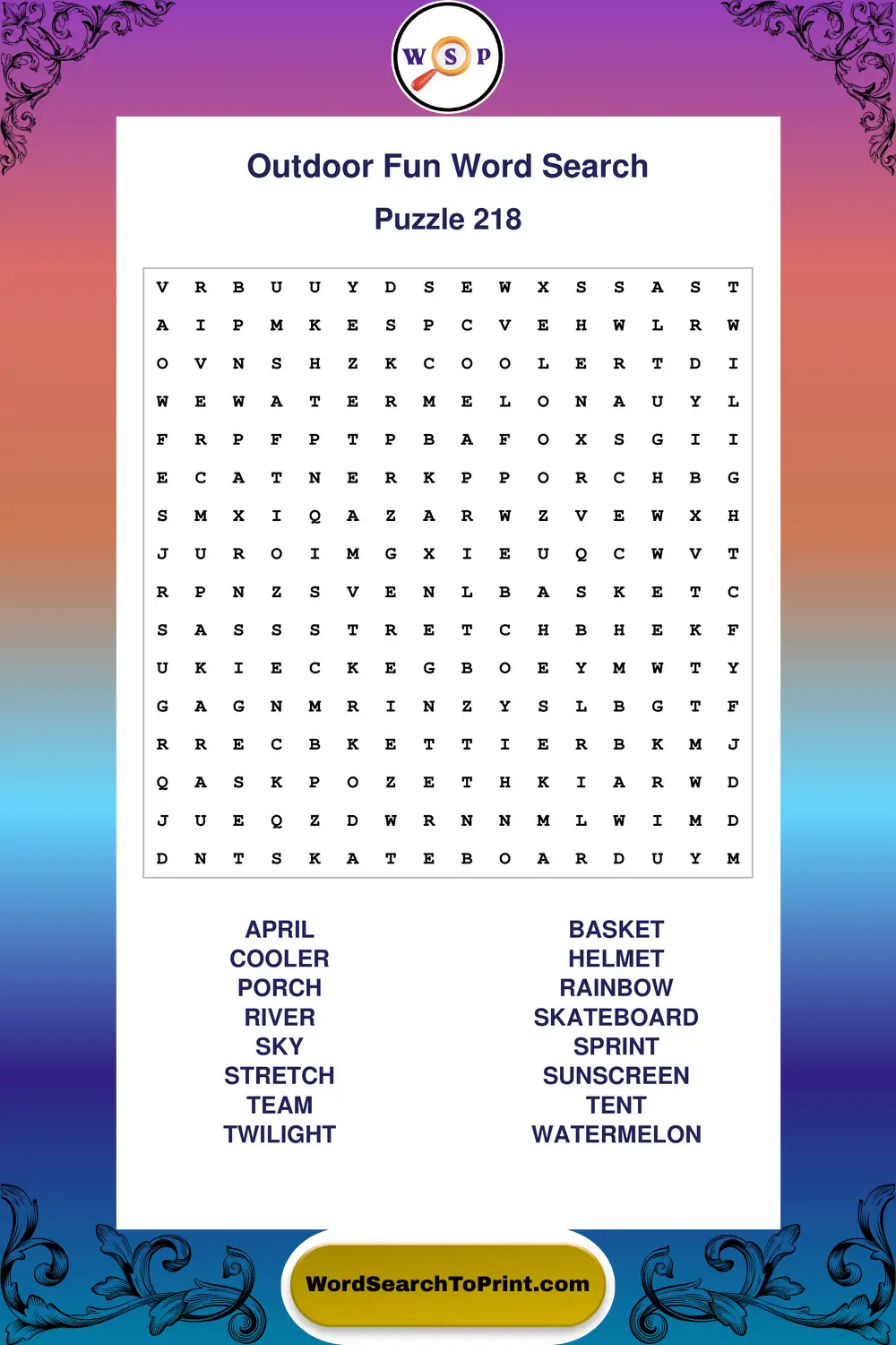Outdoor Fun Word Search Puzzle 218