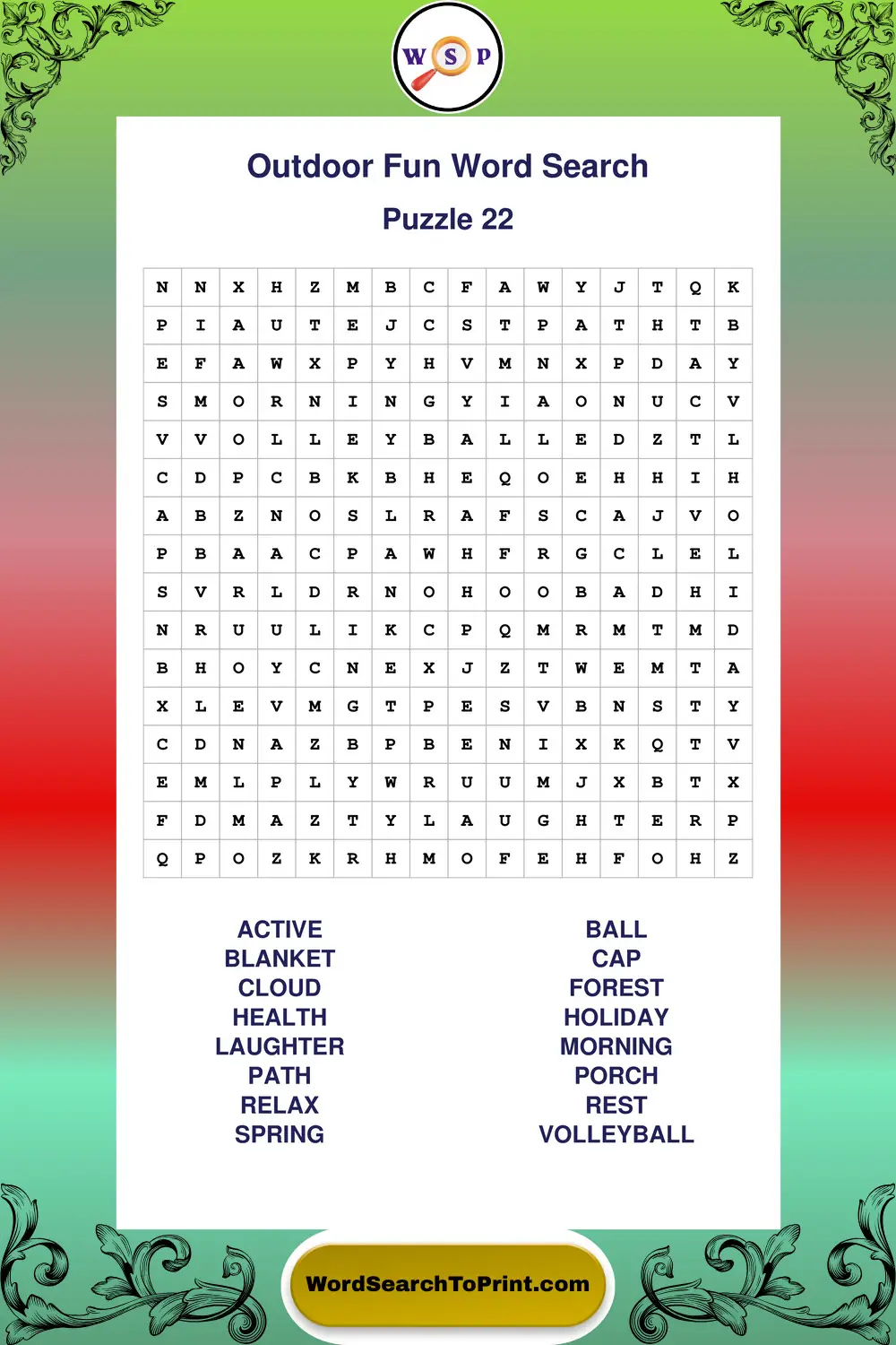 Outdoor Fun Word Search Puzzle 22