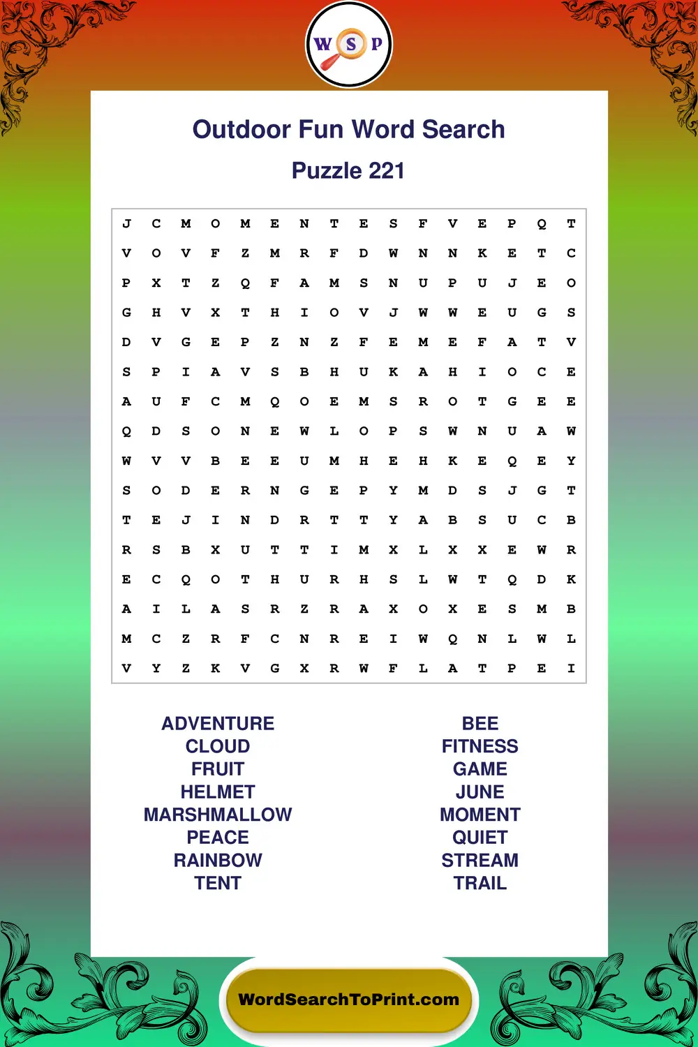 Outdoor Fun Word Search Puzzle 221