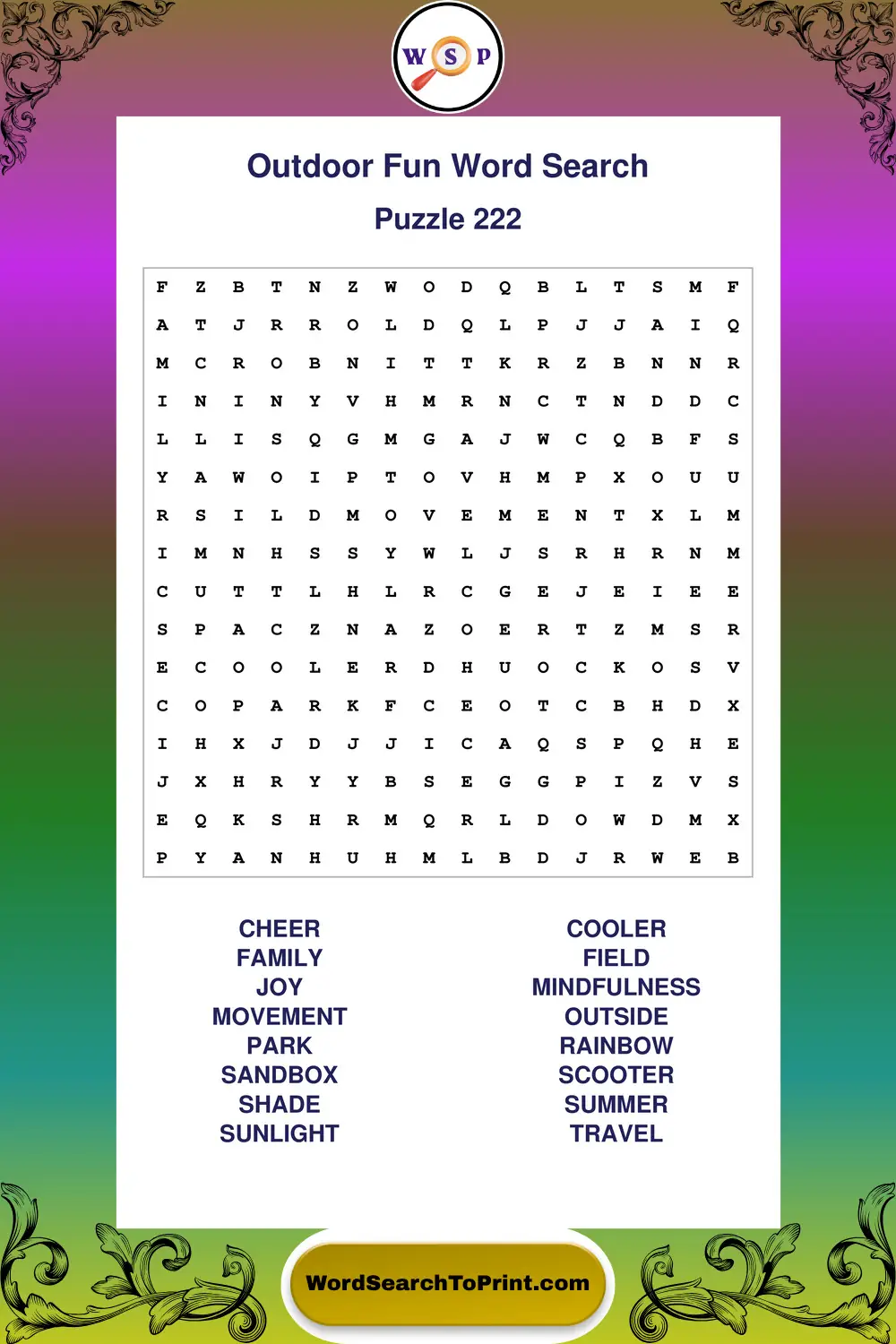 Outdoor Fun Word Search Puzzle 222