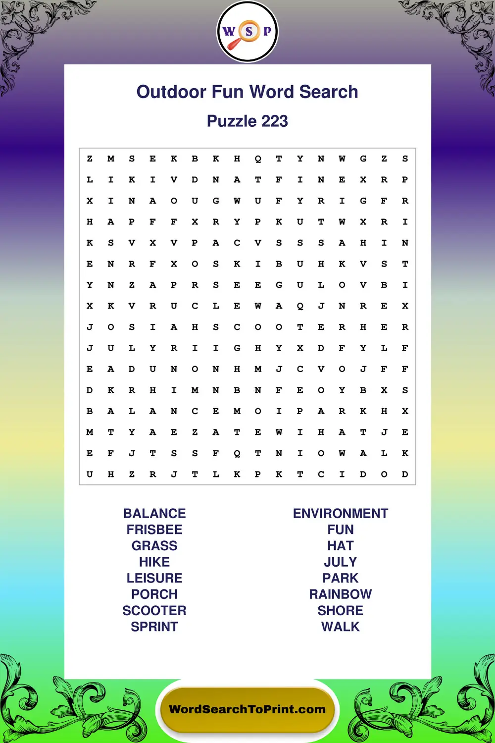Outdoor Fun Word Search Puzzle 223