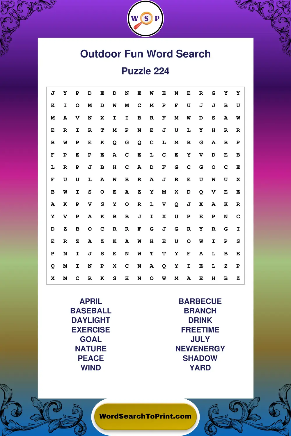 Outdoor Fun Word Search Puzzle 224