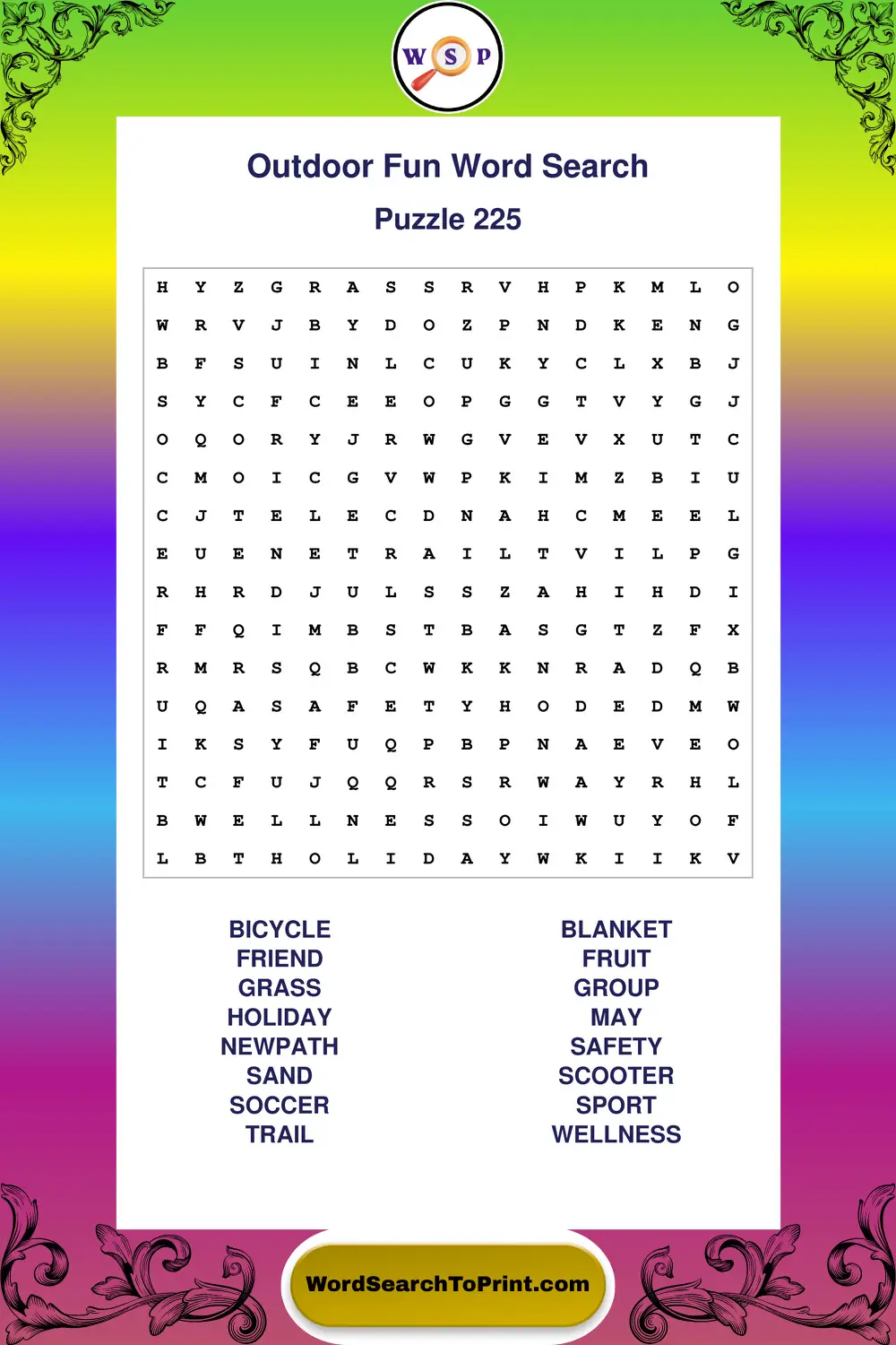 Outdoor Fun Word Search Puzzle 225