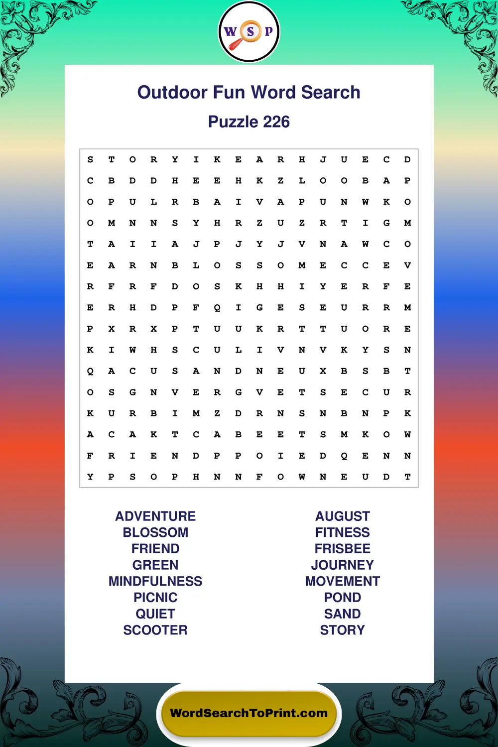 Outdoor Fun Word Search Puzzle 226