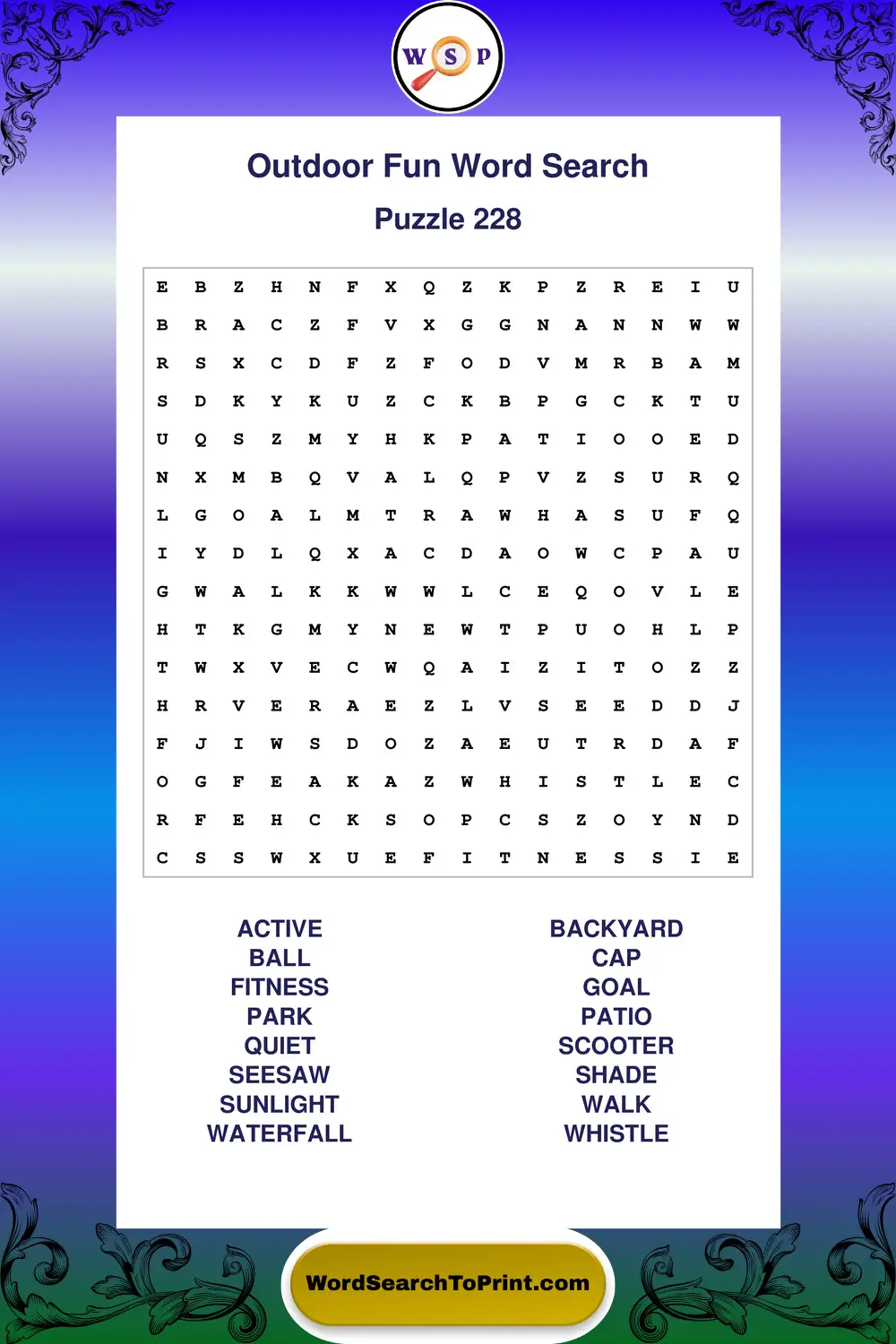 Outdoor Fun Word Search Puzzle 228
