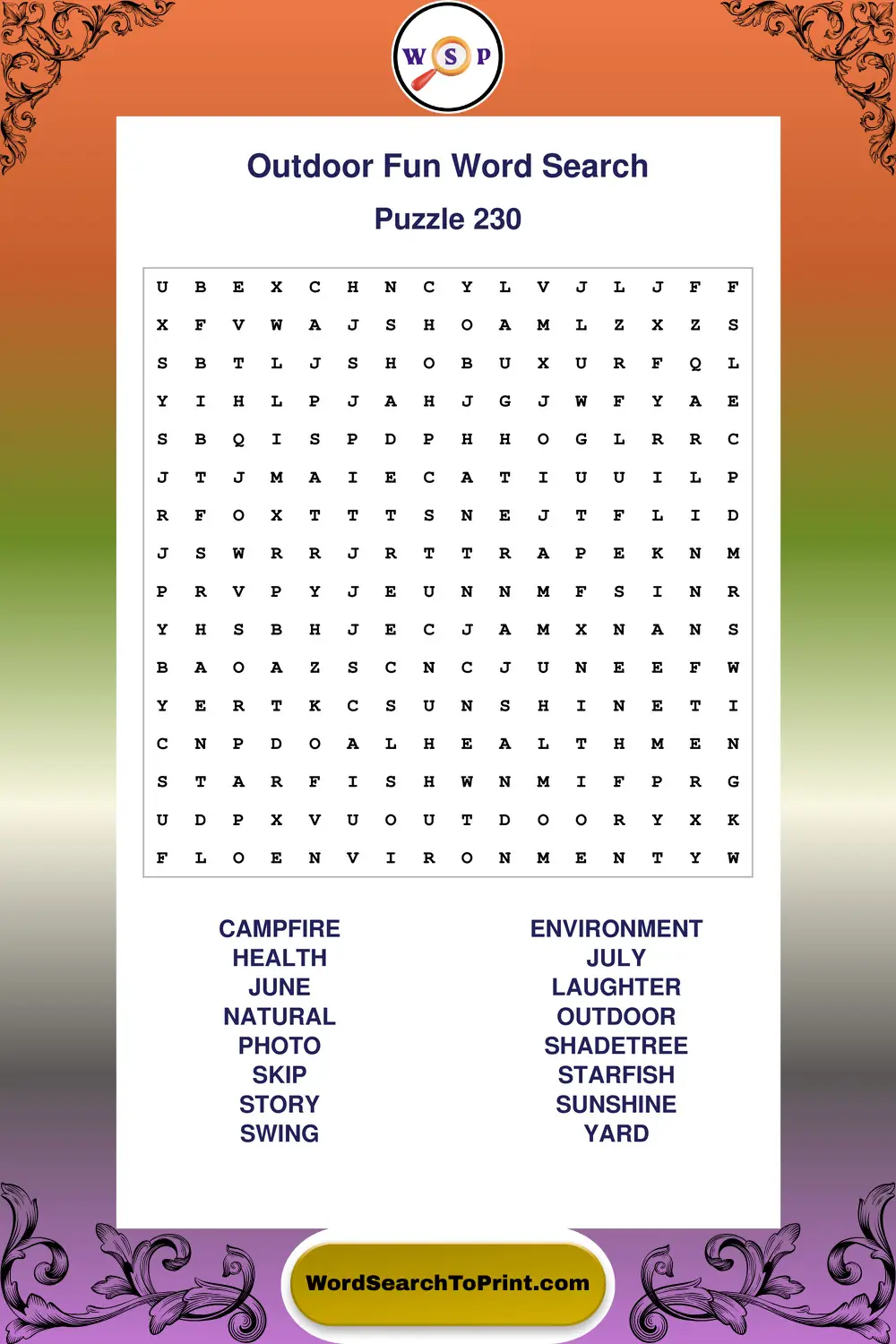 Outdoor Fun Word Search Puzzle 230