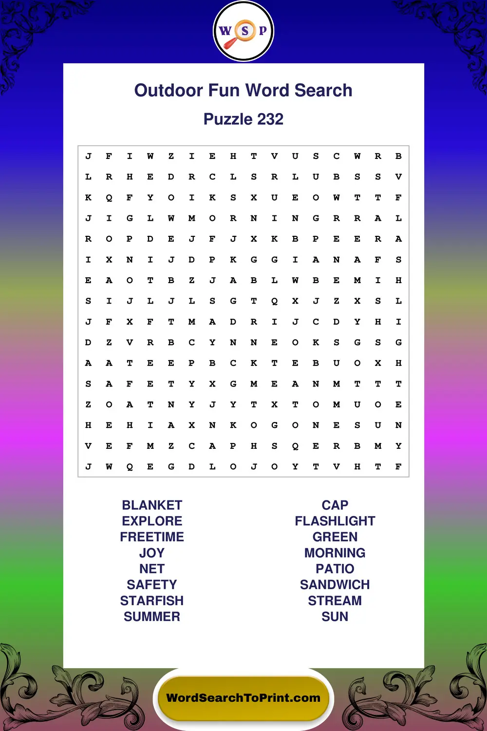 Outdoor Fun Word Search Puzzle 232