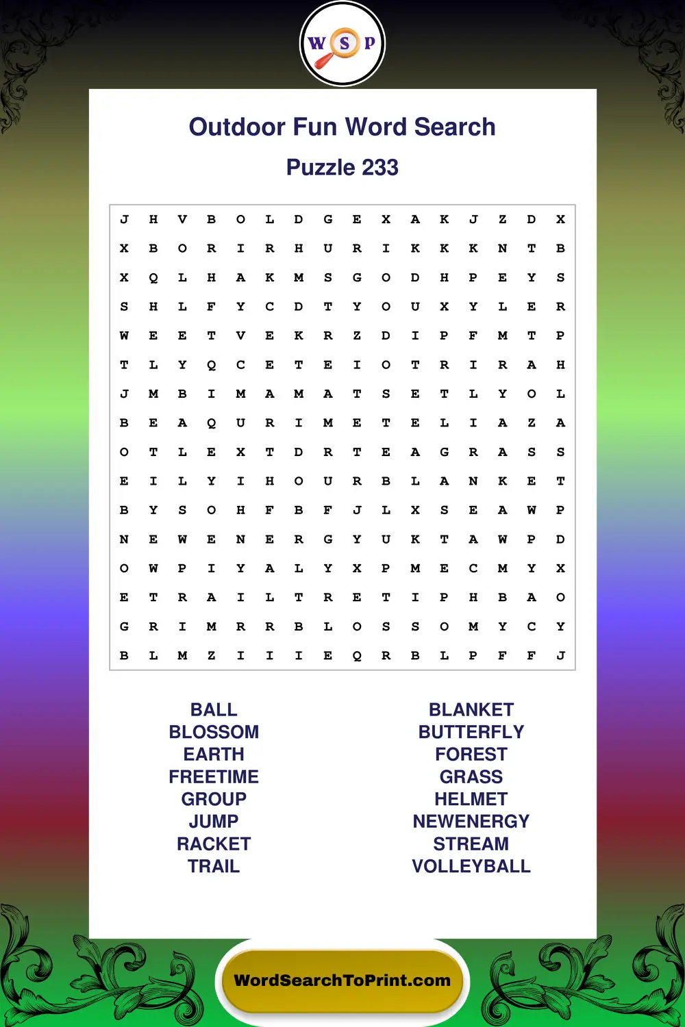 Outdoor Fun Word Search Puzzle 233