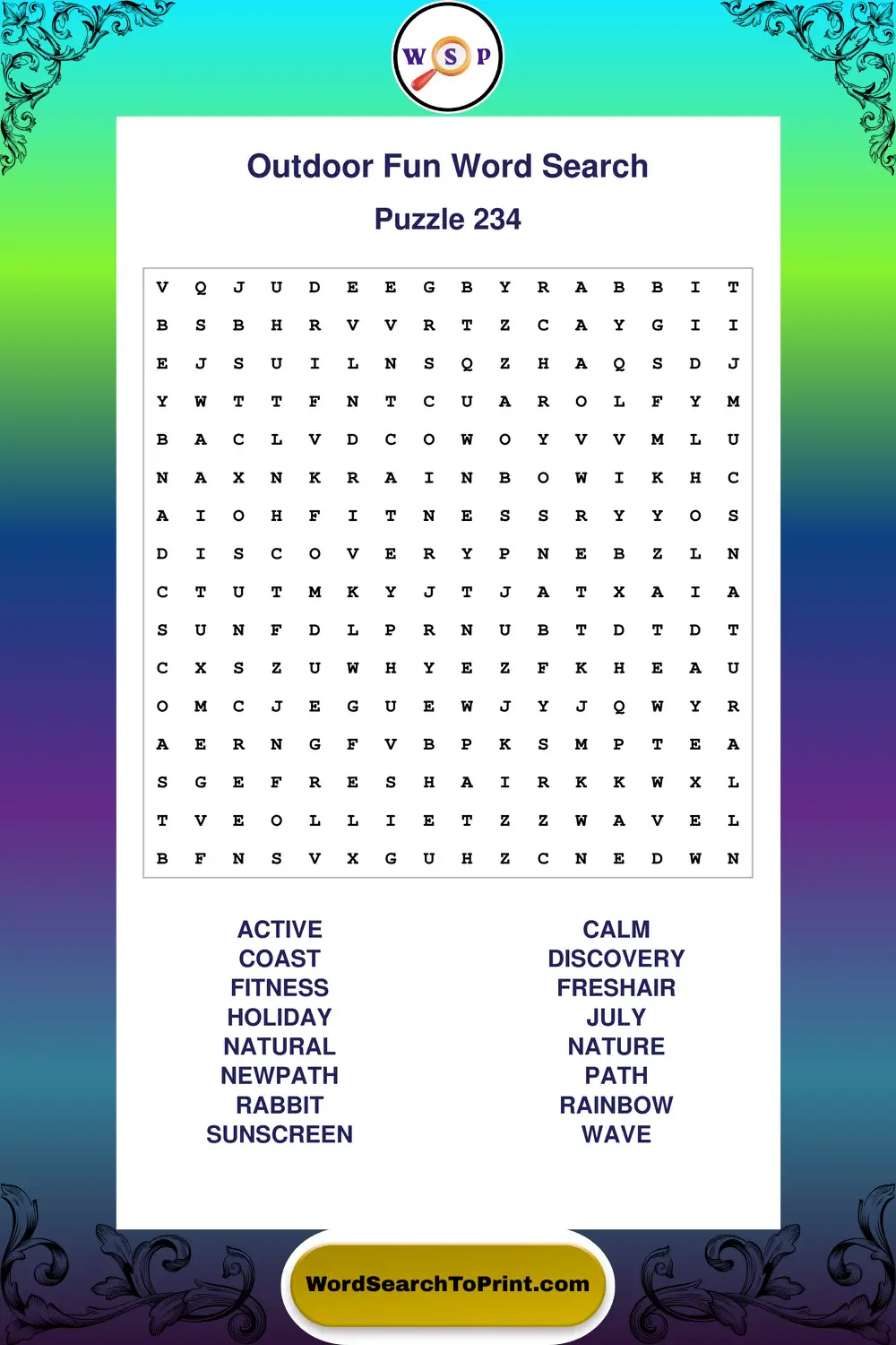 Outdoor Fun Word Search Puzzle 234