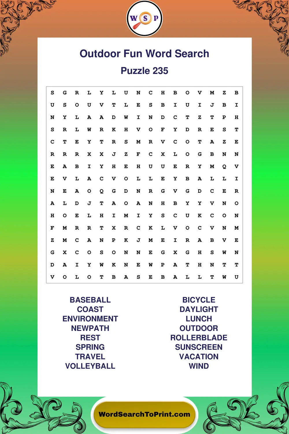 Outdoor Fun Word Search Puzzle 235