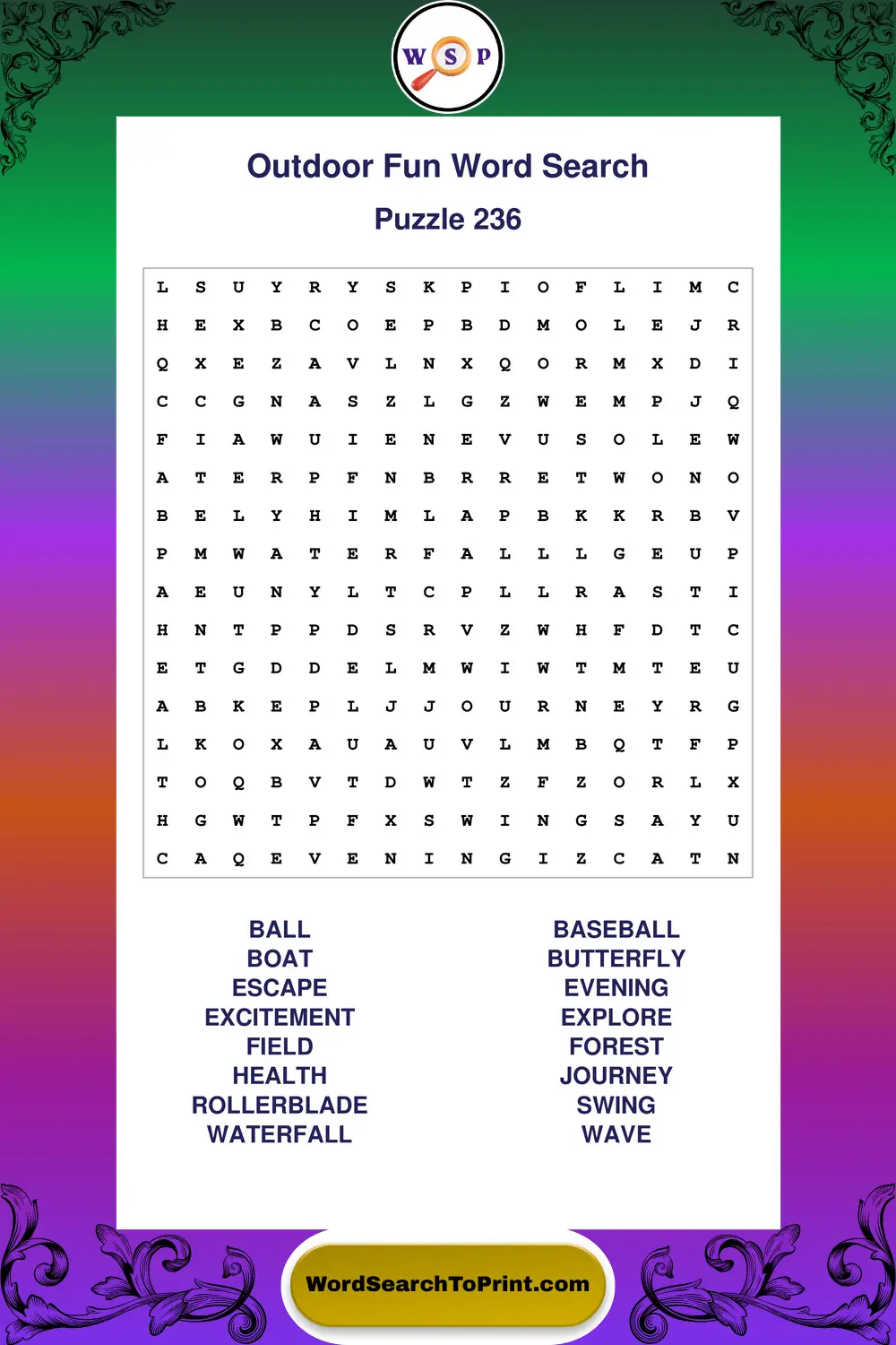 Outdoor Fun Word Search Puzzle 236
