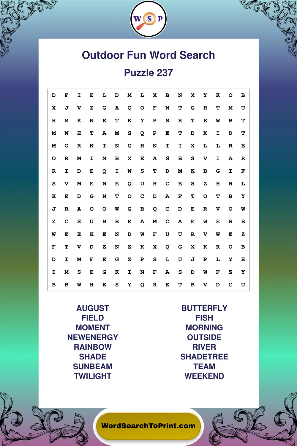 Outdoor Fun Word Search Puzzle 237