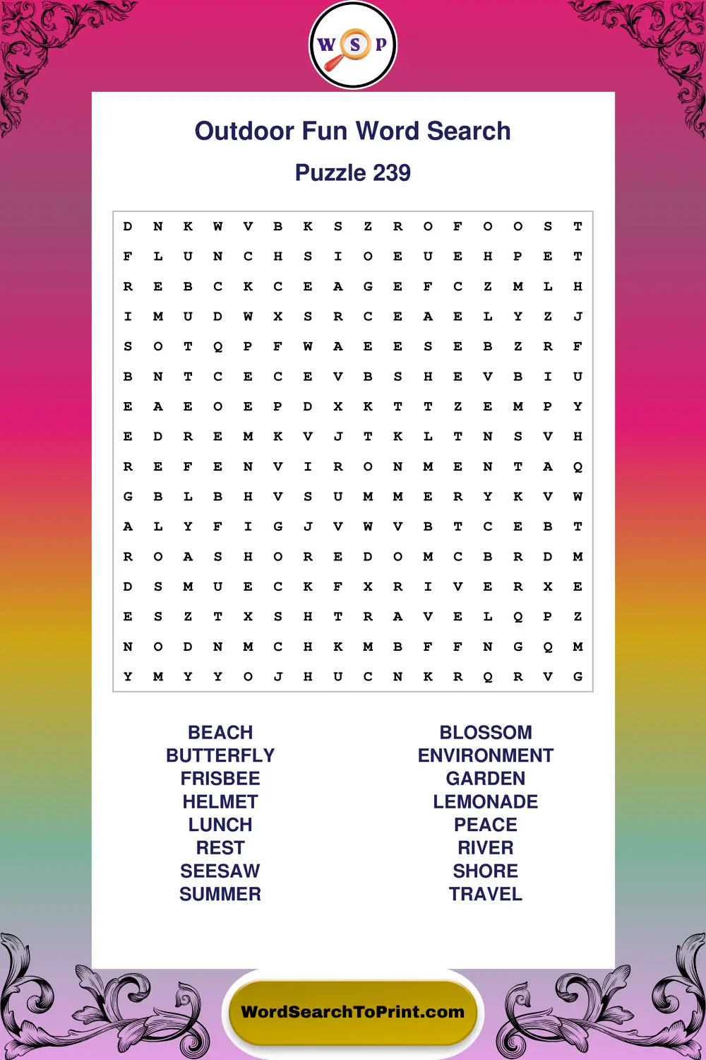 Outdoor Fun Word Search Puzzle 239