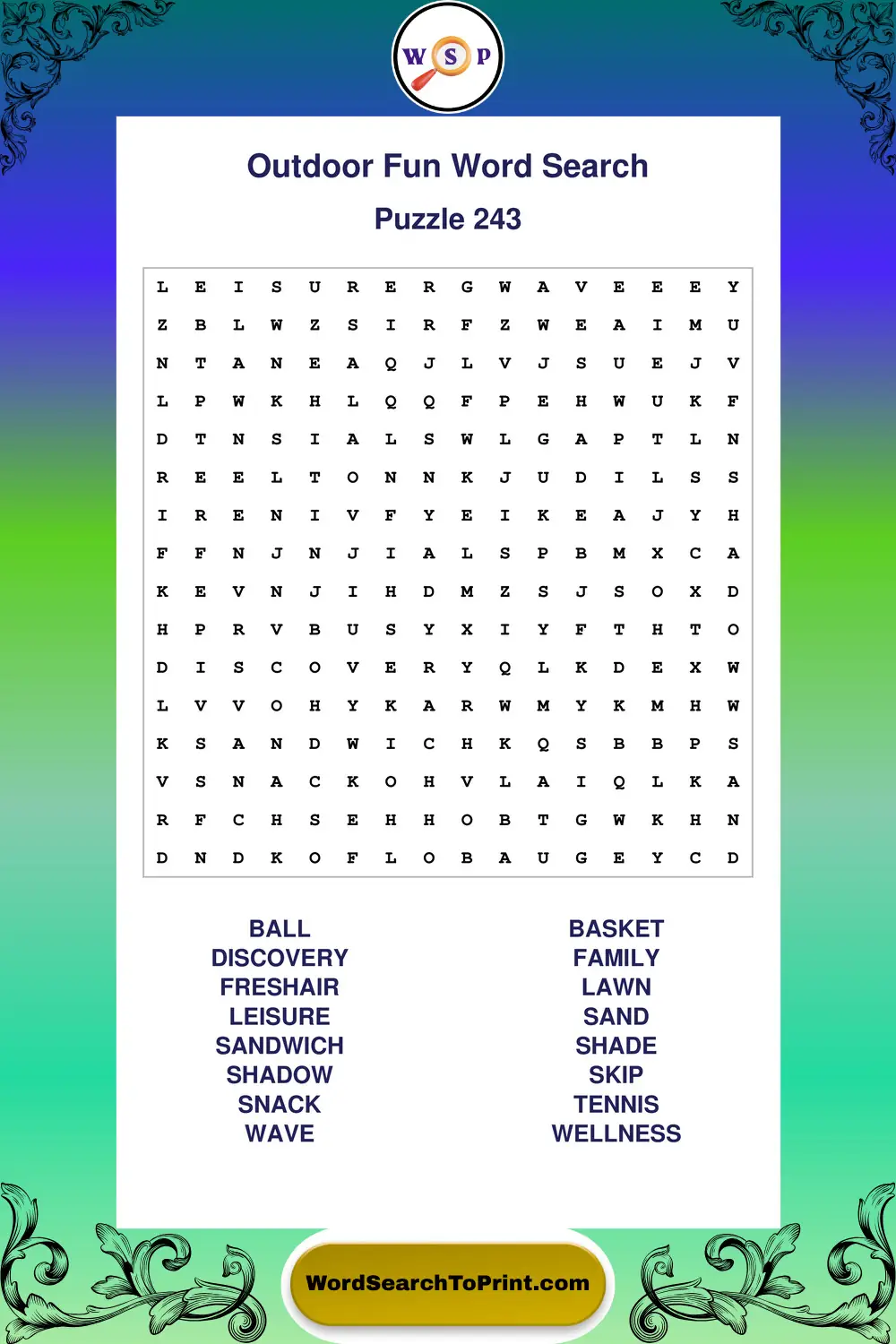 Outdoor Fun Word Search Puzzle 243