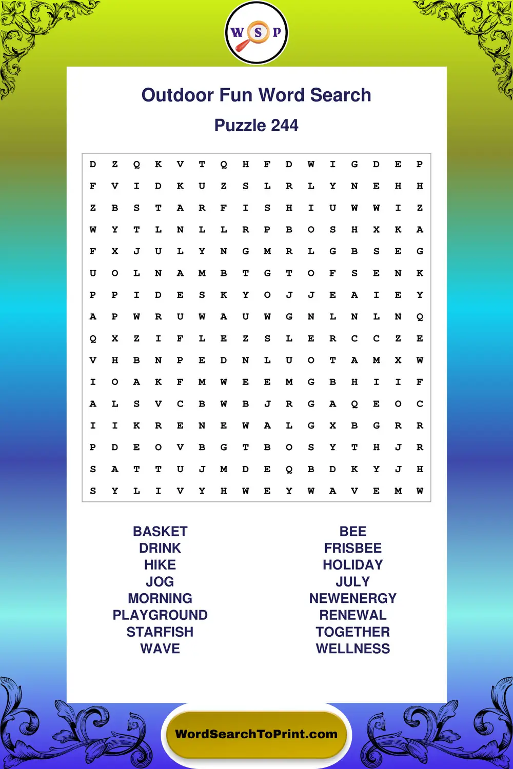 Outdoor Fun Word Search Puzzle 244